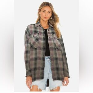 Free People we the free anneli plaid shacket green and purple oversized XS